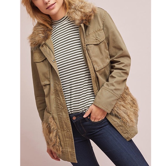 Anthropologie military jacket with fur trim - Picture 2 of 7